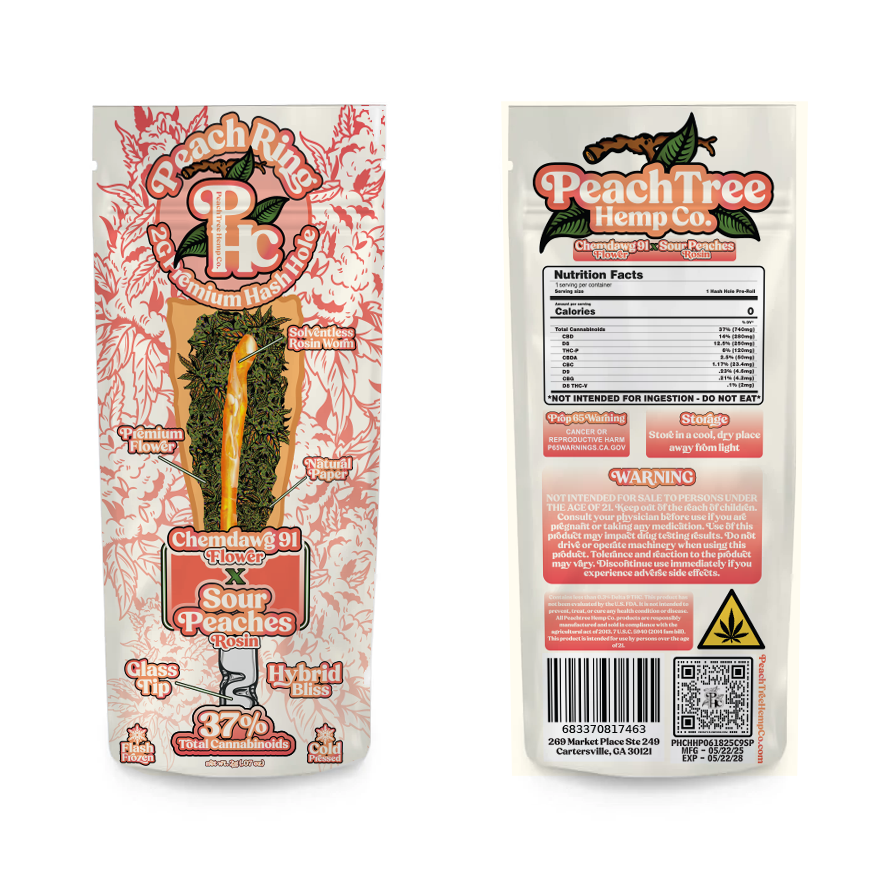 PeachTree Hemp Co. – 2G Peach Rings Premium Hash Holes w/ Glass Tips
