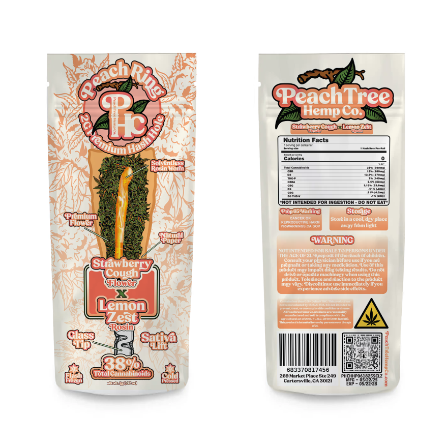 PeachTree Hemp Co. – 2G Peach Rings Premium Hash Holes w/ Glass Tips