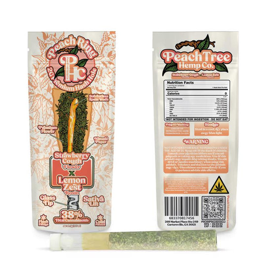 PeachTree Hemp Co. – Strawberry Cough x Lemon Zest 2G Peach Rings Premium Hash Holes w/ Glass Tips